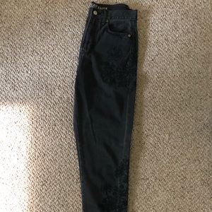 American Eagle Black Embroidered Mom Jeans
